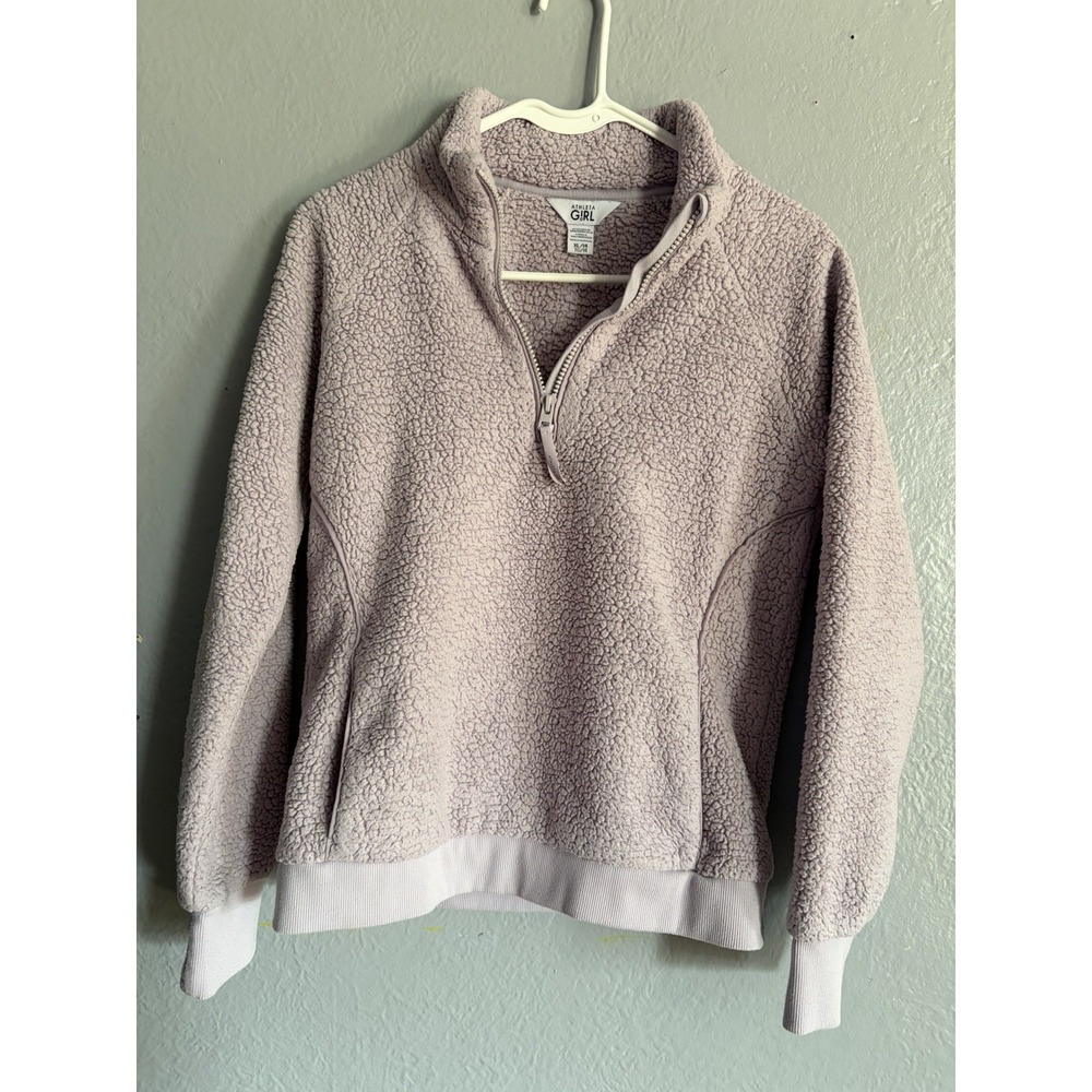 Athleta‎ Girl So Snug Sherpa Half Zip Size XL/ 14 Lilac Thumb Holes. Pockets